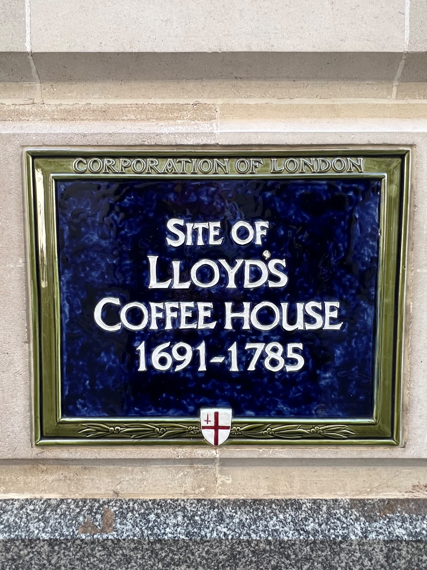 Historic blue plaque · Lloyd’s Coffee House, 1691–1785.