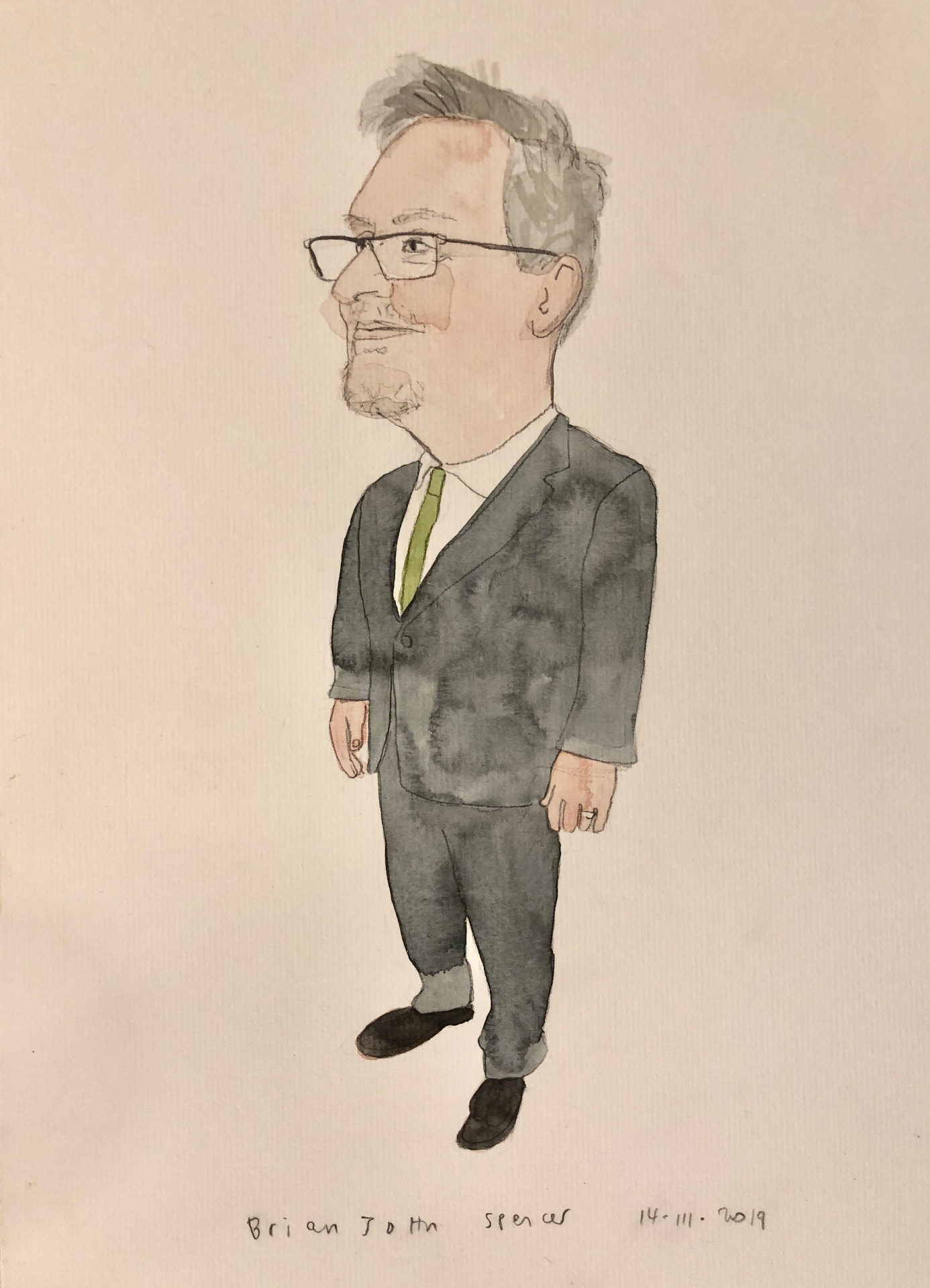 Mark J. Finlay, watercolour caricature by Brian John Spencer