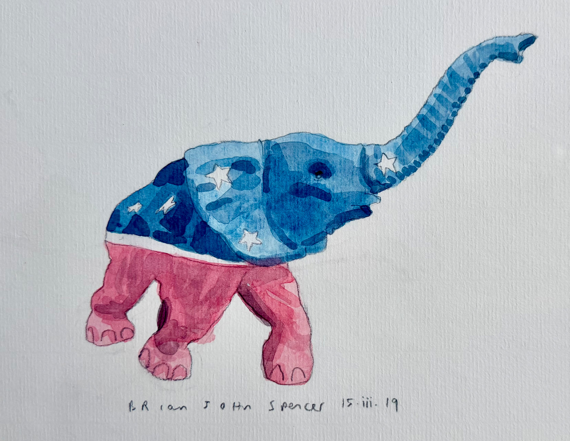 Republican elephant, an original watercolour by Brian John Spencer