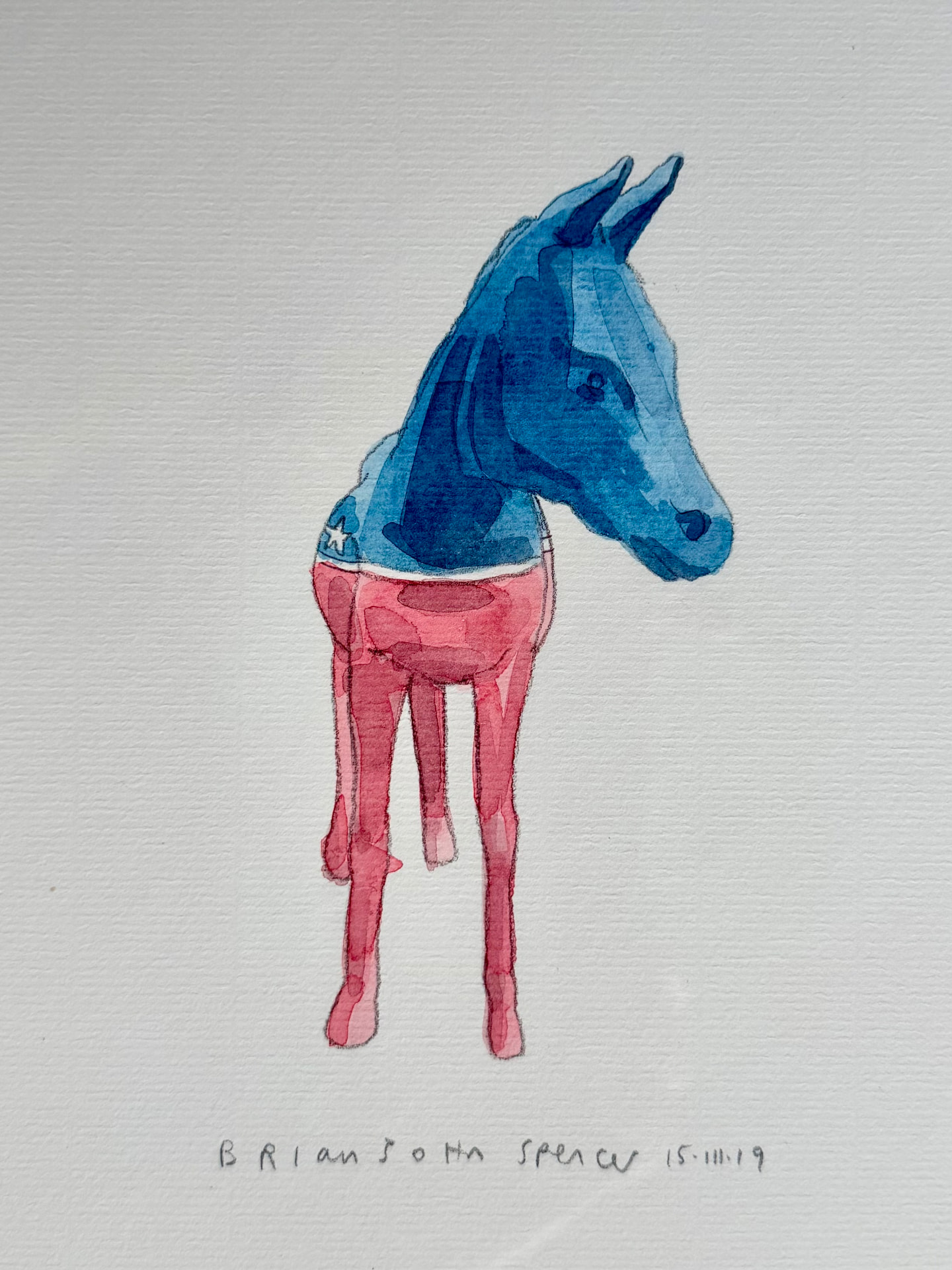 Democratic donkey, an original watercolour by Brian John Spencer