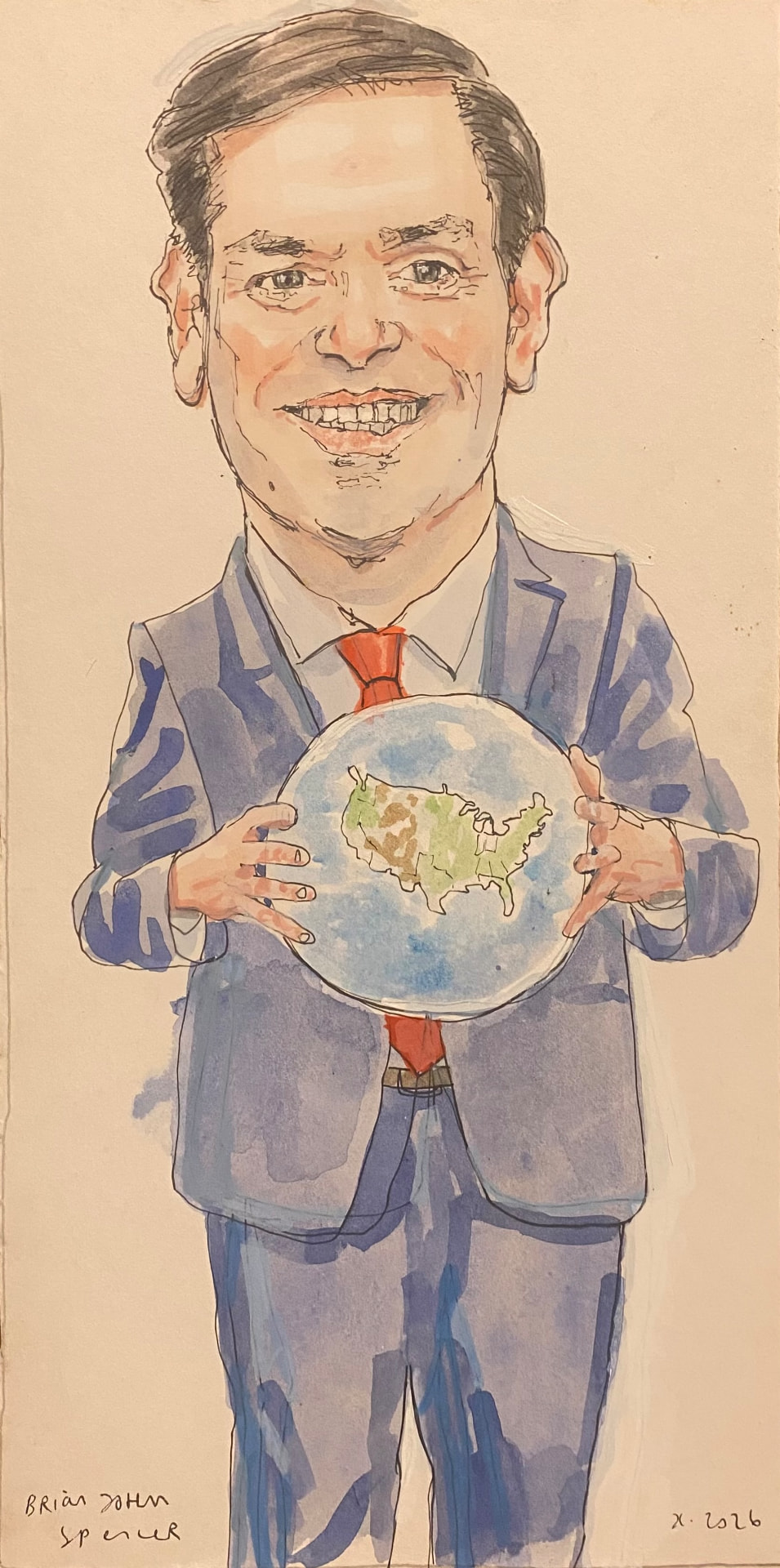 Marco Rubio, original watercolour caricature by Brian John Spencer
